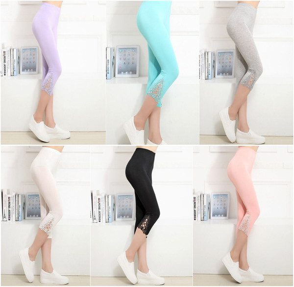 Wholesale Mid Waisted Casual Super Soft Hollow Embroidery Leggings For Women 6 Colors Free One Size