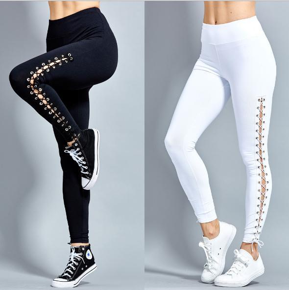 Women Solid Color Lace up Elastic Sports Pants Fitness Compression Leggings Running Outdoors Gym Trousers Yoga Tight Bottoming Pant