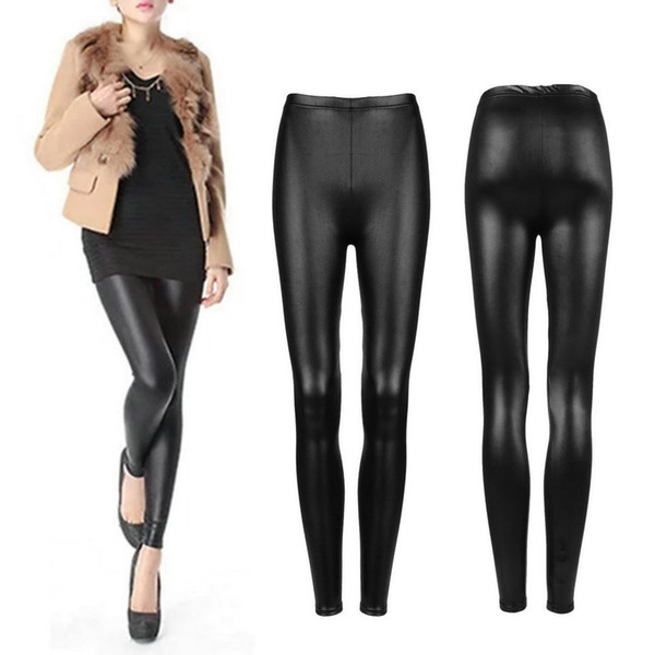 Black Faux PU Leather Leggings Women's Skinny Pencil Pants Trousers Slim Fit Bodycon Stretchy Elastic Slim Legging