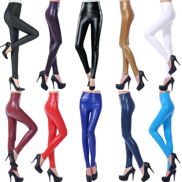 Hot sale Spring and Autumn section of the high waist PU large imitation imitation sheepskin women tight foot leggings LW005 Women's Leggings