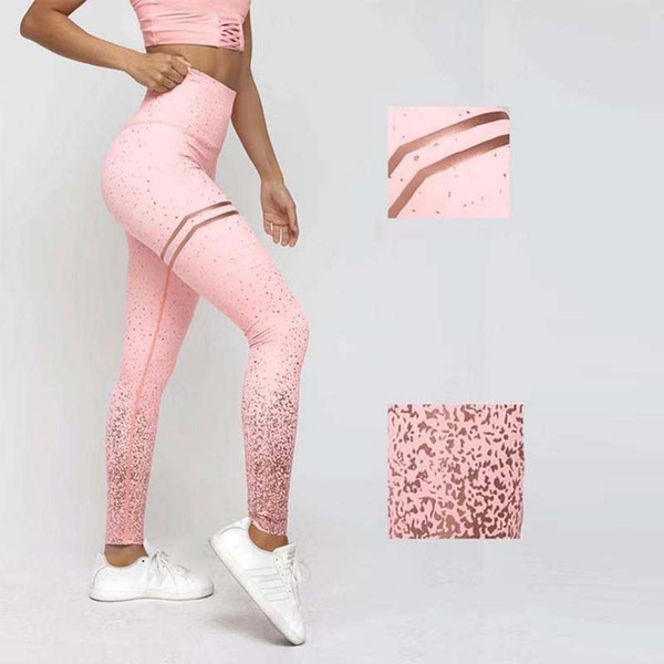 New Yoga Leggings Women Polyester gold stamp Printed High Elastic Fitness Sport Leggings Tights Slim Running Sportswear Pants