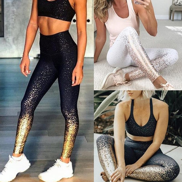 New Yoga Leggings Women Polyester gold stamp Dots Printed High Elastic Fitness Sport Leggings Tights Slim Running Sportswear Pants