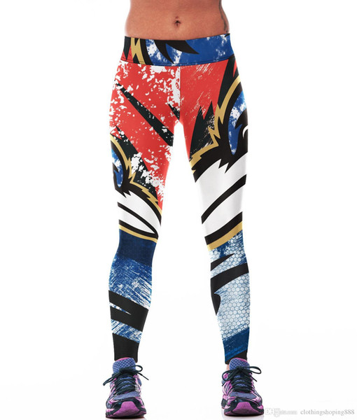 New Rugby digital printing stretch pants, breathable nine point pants, leggings, European and American women's wear