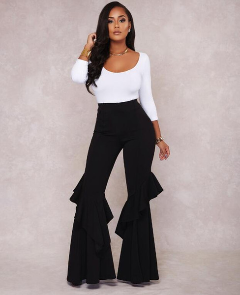 Fashion Women OL Empire Wide Leg Pants Trousers Bottoms Layered Ruffles Flared Pants Capris Formal Business Summer Women Clothes