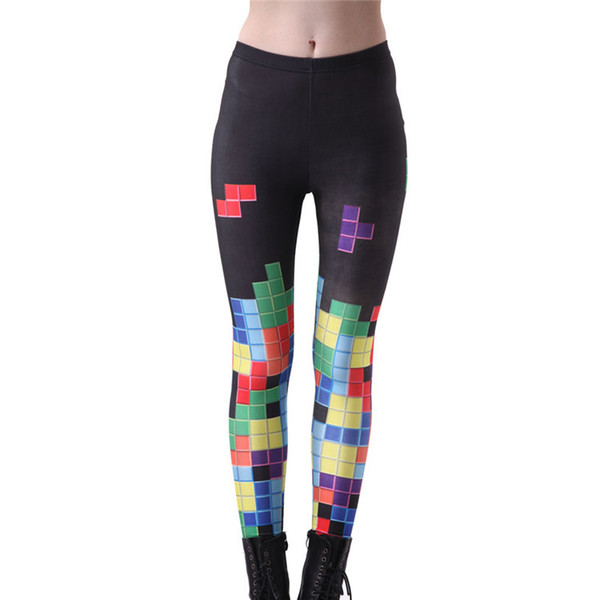 Wholesale free shipping Hot 3D Print Sexy Workout Women Sporting Leggings Fitness Trousers Tetris Print Black Yoga Pants Running Sports