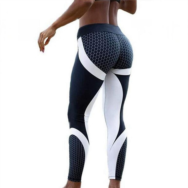 100pcs Mesh Pattern Print Leggings Fitness Leggings For Women Sporting Workout Leggins Elastic Slim Black White Pants AP193e