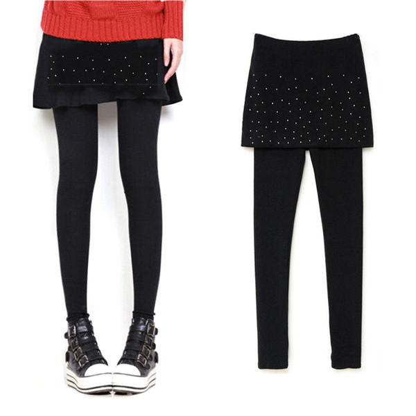 Fashion Pleated Stretchy Warm Ankle-Length Leggins Autumn Winter Women Leggings Black Legins Female Women Skirt Leggins Footless