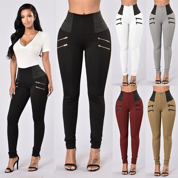 new explosion models high waist zipper pants tight casual sports leggings