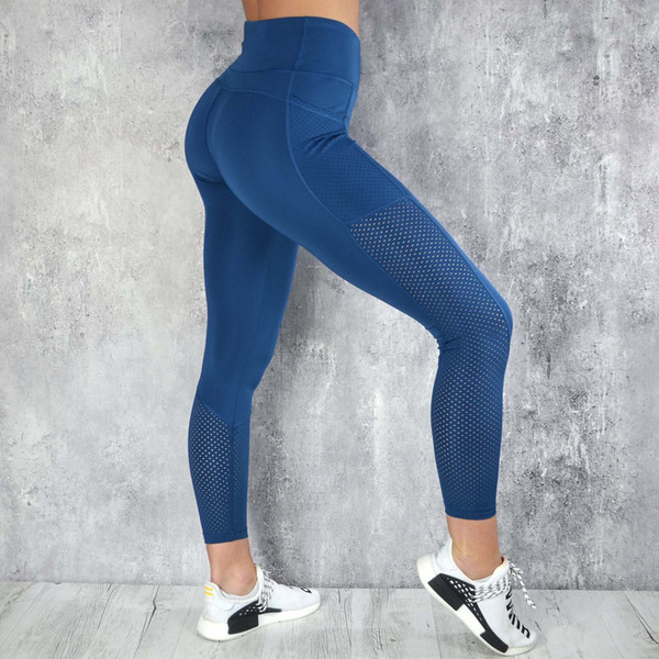 Women's Mesh Yoga Pants High Waist Workout Leggings Sexy High Waisted Yoga Pants Gym Running 2 Colour Black And Blue P8B0554