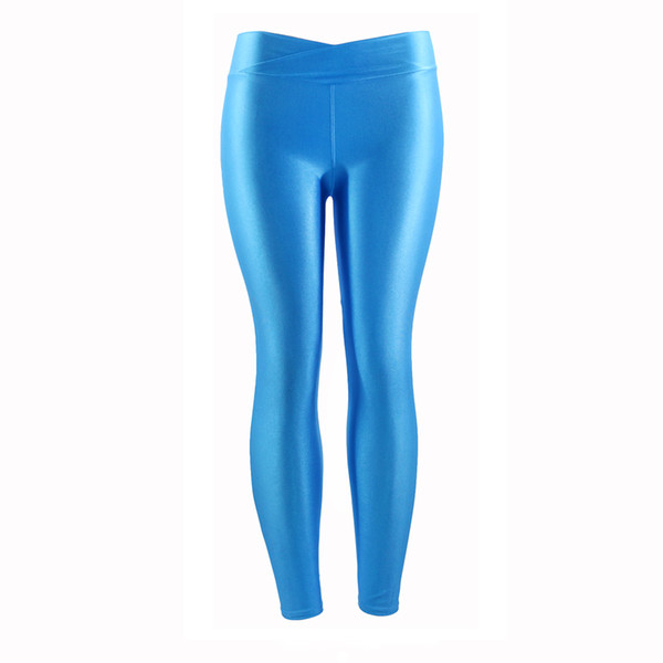 Wulekue Fluorescent Color Women Workout Leggings V-Waist Multicolor Shiny Glossy Trousers Plus Size Female Elastic Casual Pants