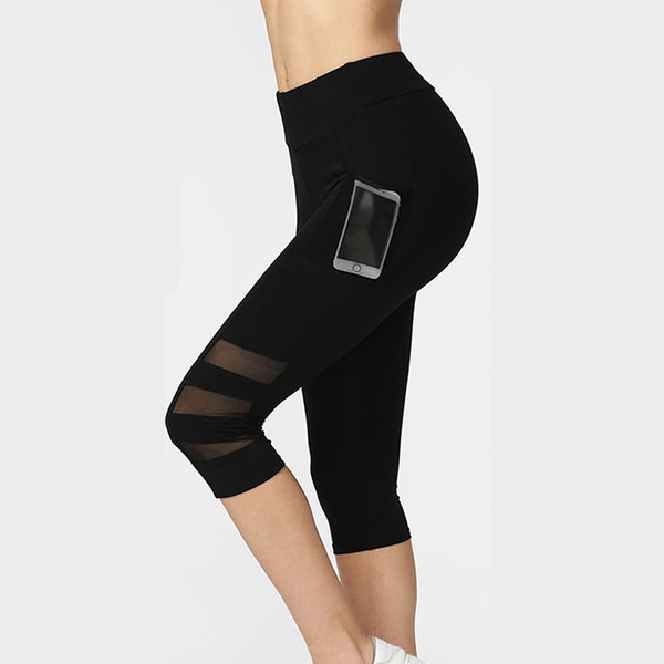 Women Legging Ptachwork Mesh Black Capri Leggings Plus Size Sexy Fitness Sporting Pants with Pocket Mid-Calf Trousers jegging