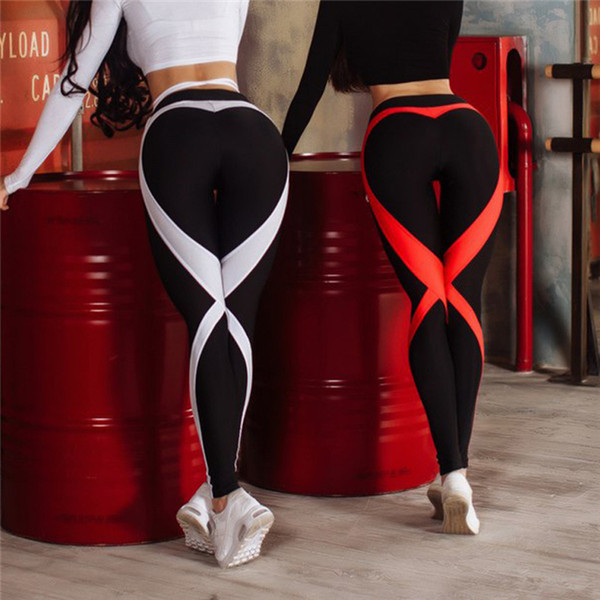 Black Heart Shape Booty Sport Pants Women PU Leather Patchwork Skinny Pants Women Leggins Push Up Workout Sport Yoga Leggings