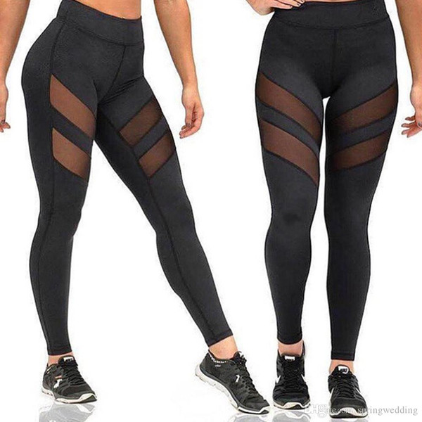 Four Seasons Sports Yoga Pants Women Leggings Openwork Perspective Stitching Sports Fitness Running Sexy Pants Leggings FS5783