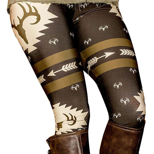 Wholesale- Christmas Deer Printed Stretchy Pants Leggings Printing High Elastic Exercise Fitness Women Leggings Pants