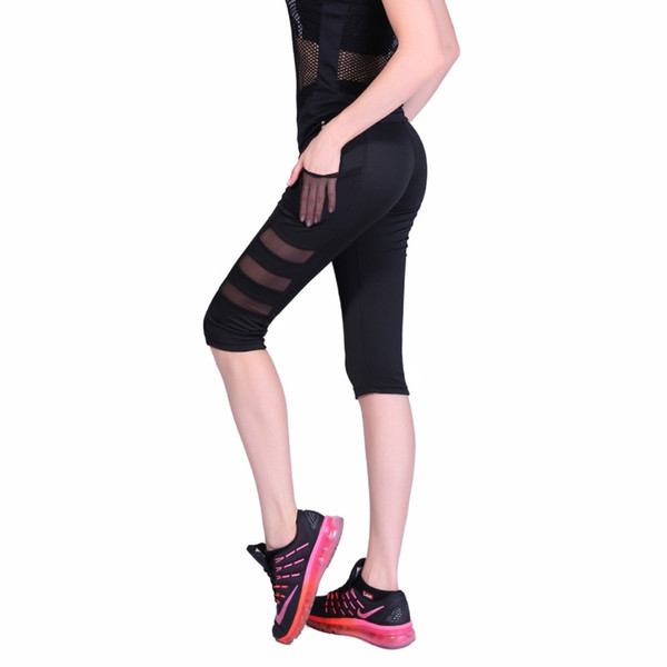 High waist sports fitness side pocket mesh stitching hip hop fitness clothing sports and leisure professional fashion cr