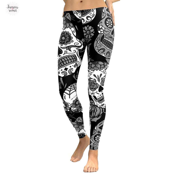 Bohemia Fashion Pants Women Legging Skull Flower Print Fitness Leggings Women Trousers Slim Pants Leggings T