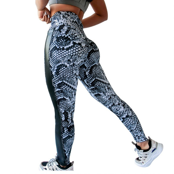 Women's Fitness Push Up Tights High Waist Workout Tights Fashion Female Snakeskin Print Plus Size