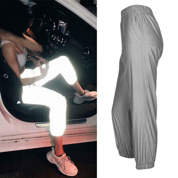 Women Reflective Trousers Joggers High Waist Pants Sweatpants Party Night Pants