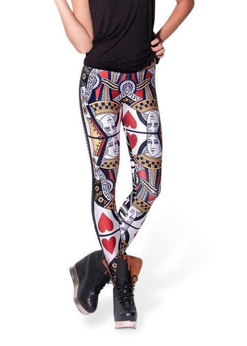 Hot! Supernova Sale Womens QUEEN OF HEARTS LEGGINGS Digital Printed Milk Vintage Plus Size Pants Free Shipping S106-369