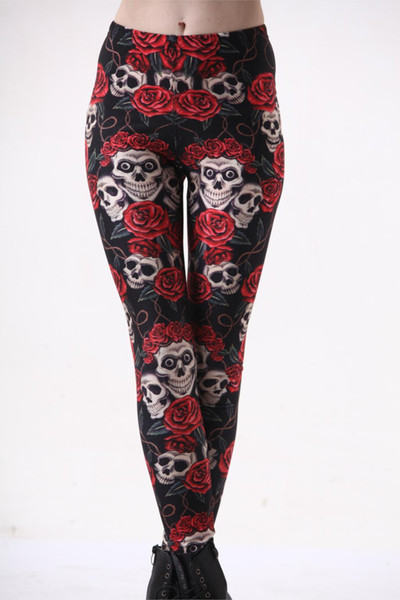 Wholesale-2016 new European and American Star Wholesale black bottom Rose Skull sexy Leggings silk milk Lgs3047