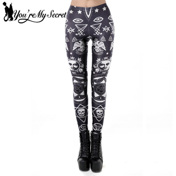 [You're My Secret] 2018 New Women's Black Leggings Fashion Gothic Punk Digital Printed High Quality Fitness Hipster Ankle Pant