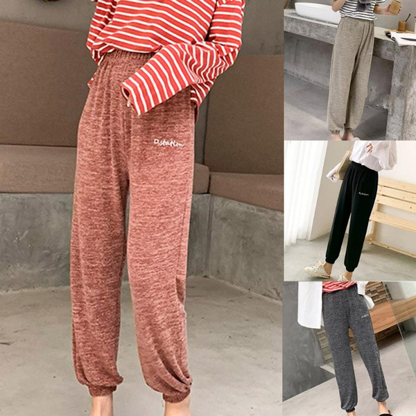 Leggings Fashion Women High Waist Elastic Waist Casual Solid Letter Nine Pencil Pants Sexy Ropa Mujer