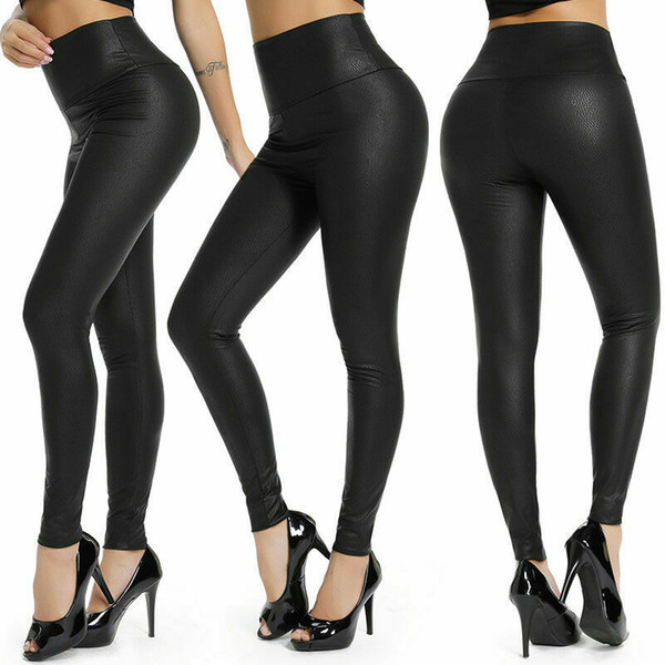 Sexy Women Faux Leather Pants MaLook Pant Stretch Black Leather Slim Leggings Black