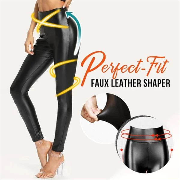 Faux Leather Leggings Women Ladies High Waist Stretch-Fit Faux Leather Shaper Slimming Large Elasticity Pants