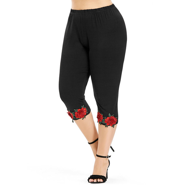 Wipalo Plus Size 5XL High Waist Cropped Leggings Women Pants Capri Causal Flower Appliques Pencil Pants Women'S Trousers