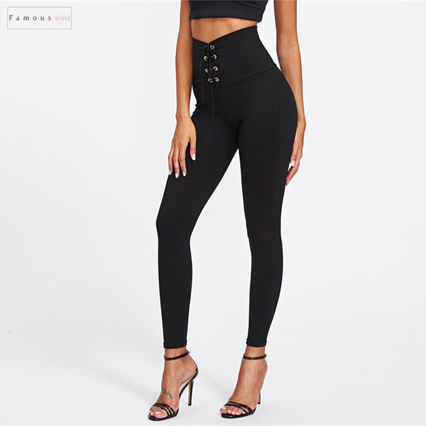 Spring Leggings High Waist Skinny Up Black Empire Eyelet Lace Sexy Leggings Women Elegant Sporting Pants