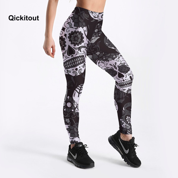 Qickitout Leggings Fitness Slim Women's Black&White skull mas Legging Sexy Fashion Stretch Digital Print Pants Cool Trousers