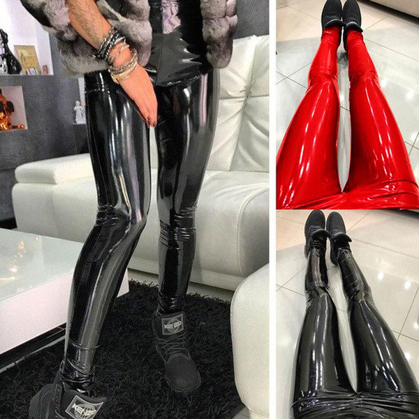 HOUZHOU Pants Women Ladies Pantalon Taille Haute Femme Leather Pants Sexy Slim Skinny Pu Hip Push Up Solid Pencil High