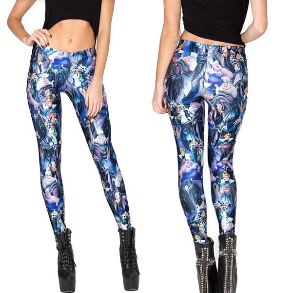 Hot sale 2014 Fitness Leggings VILLAINS Print women Legging Punk Gym Galaxy Pants cartoon blue 