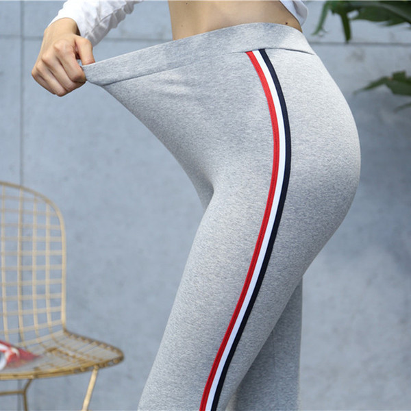 Tights Leggings Size 5Xl Quality Cotton Leggings Side Stripes Women Casual High Stretch Leggings Pants High Waist Fitness Female