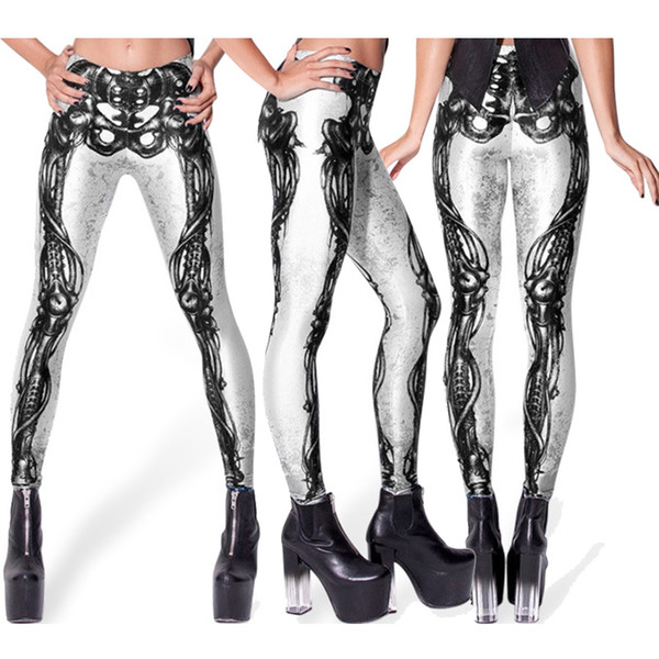 Fashion Leggins BARBARIAN Skeleton print women plus size of white off black leggings sexy pants Digital print gym leggings trousers LDDK16 W