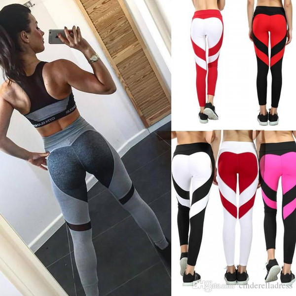 New Fashion Heart Print Contrast Color Womens Leggings High Street Skinny Slim Stretch Thick Footless Leggings Casual Pants FS5757