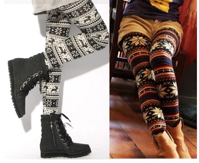 2014Fashion Womens Xmas Snowflake Reindeer Knitted Warm Leggings Tights autumn Pants