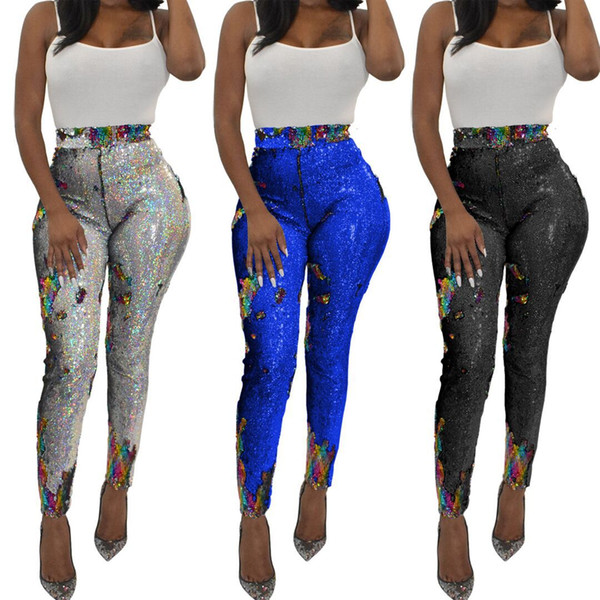 Womens Leggings Womens Slim Colorful Leggings Nightclub Sequined Jogging Solid Color Pants Trousers Sexy Leggings Track Pants Size S-3XL