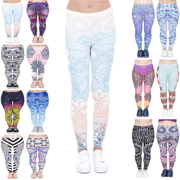 Women Leggings 14 Styles Mandala Mint Graphic Print Lady Skinny Stretchy Comfortable Pants Gym Pencil Fit Soft Capris Yoga Trousers (JL003)