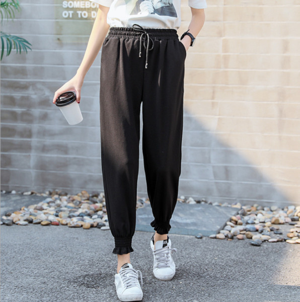 2019 spring and summer radish loose female student casual black lantern Harlan nine pants