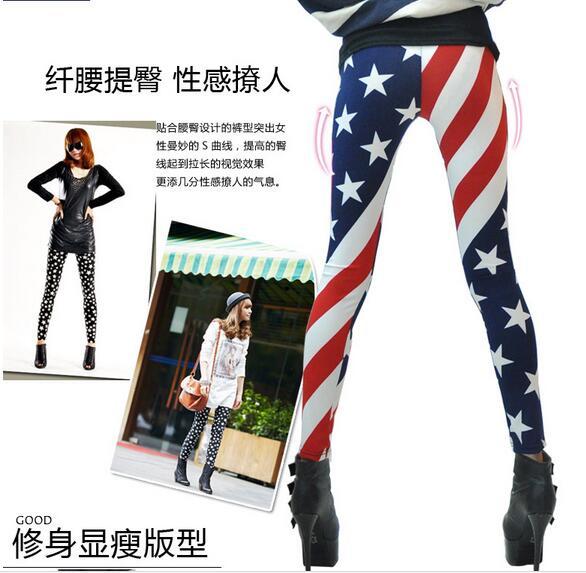 Wholesale- Female leggings Star Digital Printing 2017 American flag sexy leggings Spring thin section