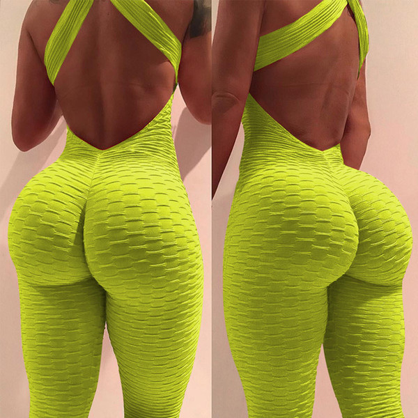 Wholesale 2019 Sports Jumpsuits Backless Sportswear Fitness Tight Women's Tracksuits Sport Running Set Yoga Sets Workout Clothes Gym Clothes