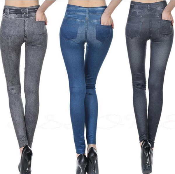 Hot sale slim jeggings women leggings with real pockets 2016 New Faux jeans leggings Ladies fashion legging sport pants Trousers XXL