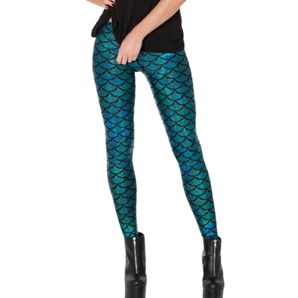 2018 Black Milk Digital Print Women Mermaid Fish Scale Leggings Plus Size Metallic Geometric Stretch Legging Pant Large size