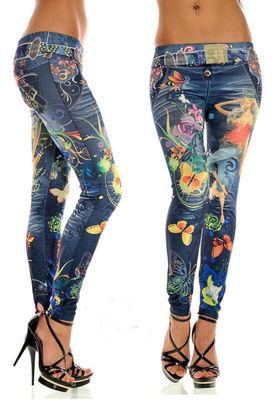 Wholesale- Hot!!!women leggings Imitation cowboy printed leggings Single yard fitness for women sexy ladies butterfly pants