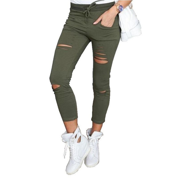 Women leggings Holes Pencil Stretch Casual Denim Skinny Ripped Pants High Waist Jeans Trousers