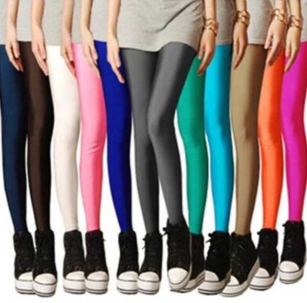 Women Candy Colored Fluorescent Leggings Fashion Slim Pencil Pants Elastic Tights Pants Xmas Long Trousers With Pocket