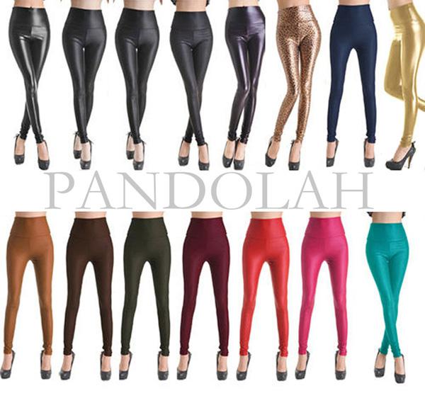 Free Shipping Sexy Women Skinny Faux Leather Stretch High Waist Leggings Pants Tights 4 Size 19 Colors