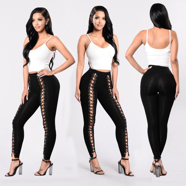 woman track sweat pants sport trouserset sexy eyelet bandage Slim outer wear leggings foreign trade original single women's clothing