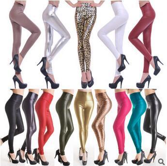 24 Colors Women High Waist Leggings PU Leather Tight Fashion Solid Pencil Pants Slim Boot Trousers Legging Fit Sport Leggings CCA5793 100pcs